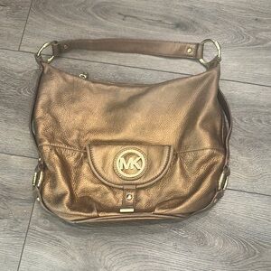 Gold Metallic Michael Kors Brown Shoulder Bag with Gold Hardware